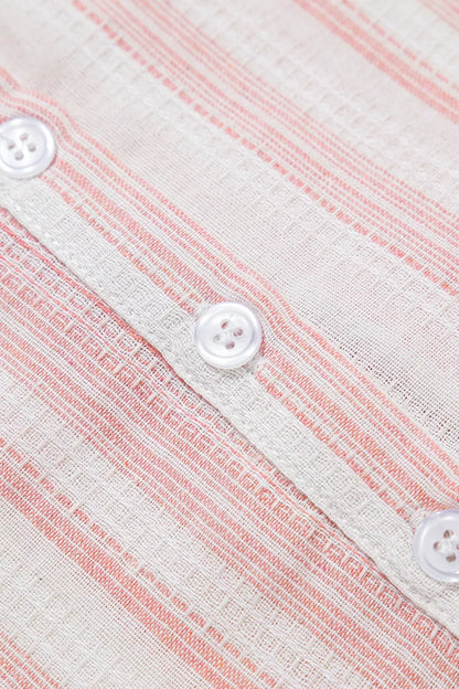 Sarah Express Women's Striped Button Detail Short Sleeve Blouse - Casual Cotton Blend Top