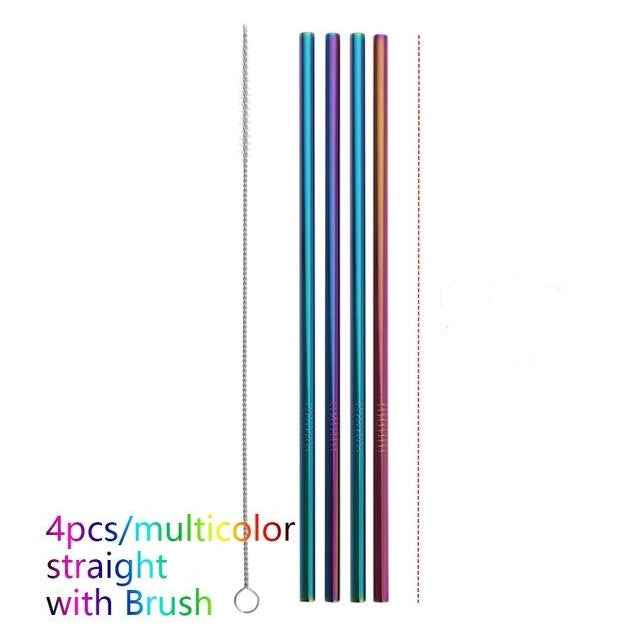 Sarah Express Colorful Reusable Stainless Steel Straws Set - Food Grade Stainless Steel Drinking Straws with Cleaning Brush Multicolor STRAIGHT