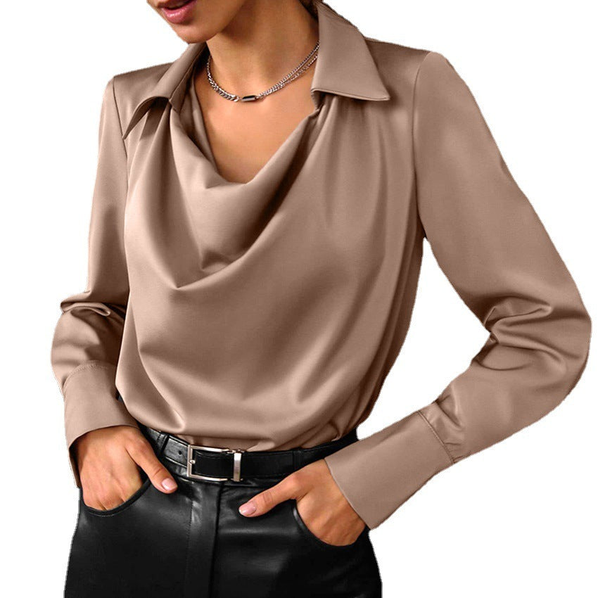 Sarah Express Women's Long Sleeve Shirt Irregular Drape Collar Polyester