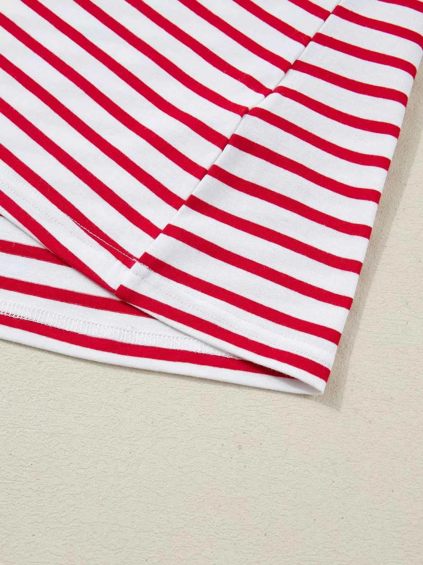 Sarah Express Women's Stripe Contrast Frilled Trim Half Button Long Sleeve Top