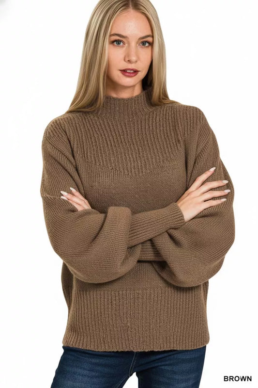 Sarah Express Women's Balloon Sleeve Mock Neck Sweater