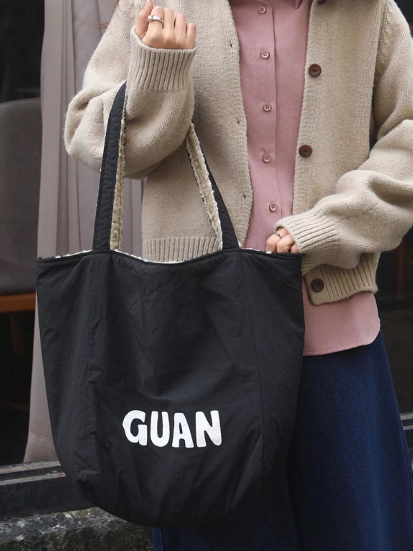 Sarah Express Women's Reversible Striped Plush Tote Bag