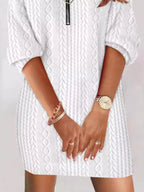 Sarah Express Women's Zip Detail Textured Cable Knit Mini Sweater Dress