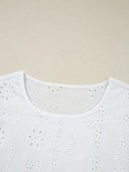 Sarah Express Women's Eyelet Long Sleeve Blouse with Elastic Cuffs