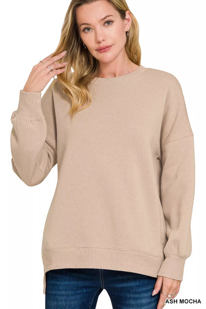 Sarah Express Women's Full Size Fleece Hi-Low Boyfriend Sweatshirt with Pockets Plus Size ASH MOCHA