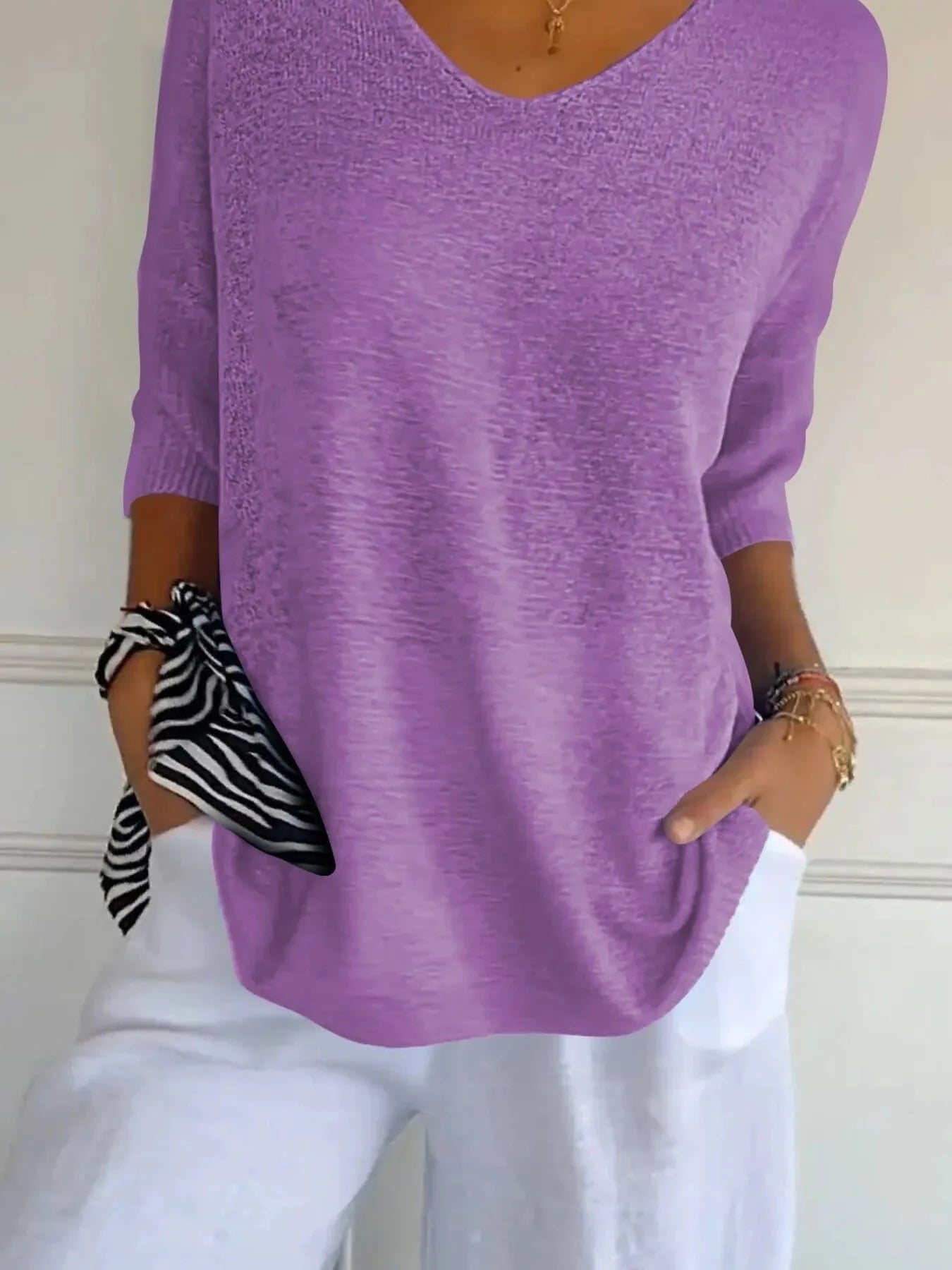 Sarah Express Women's Relaxed Fit Ribbed Hem Sweater Plus Size Lilac