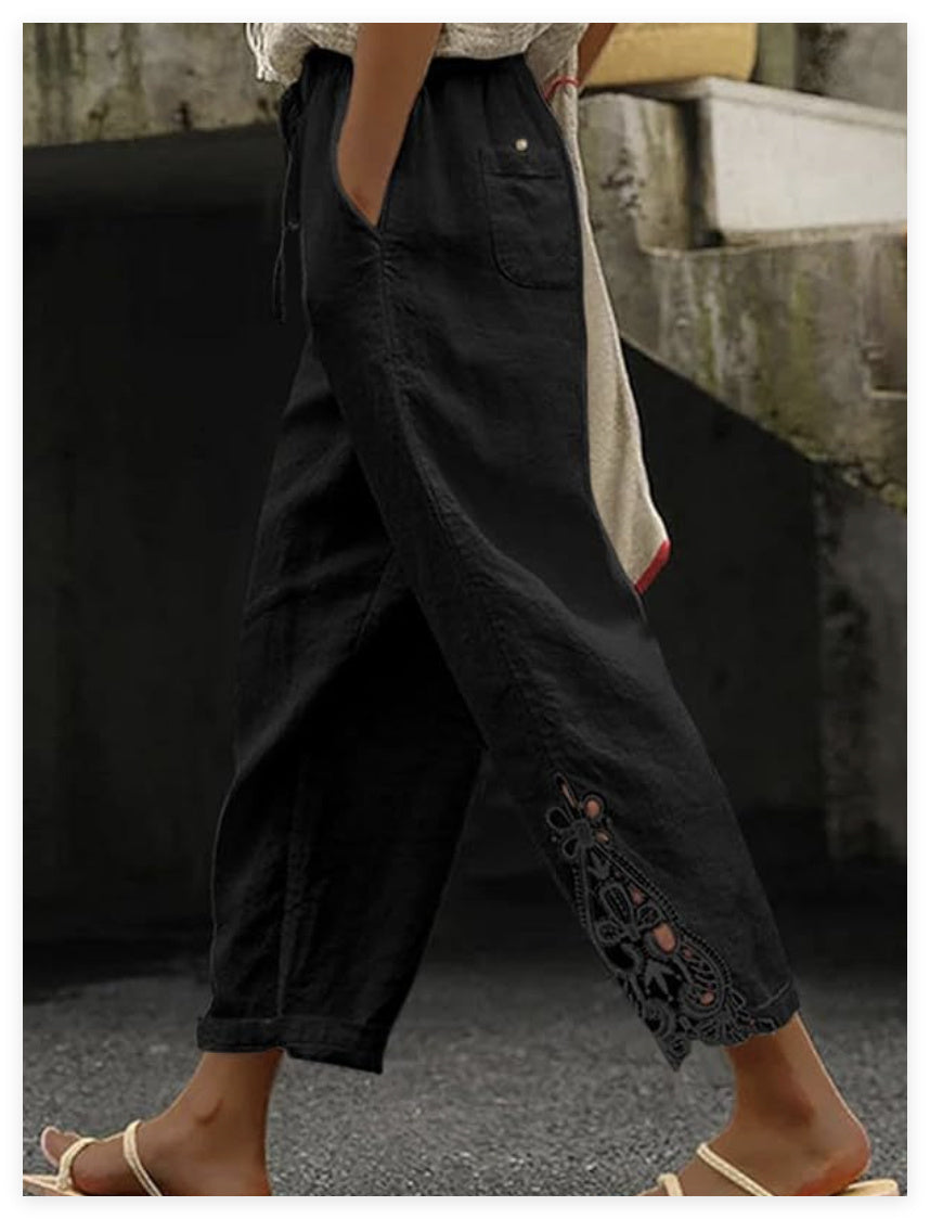 Sarah Express Women's Mid-Rise Straight Leg Baggy Trousers Casual Pants