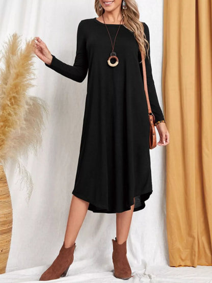 Sarah Express Women's Casual Long Sleeve Pocket Midi Dress