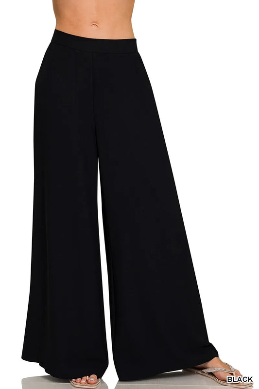 Sarah Express Women's Relaxed Fit Elastic Waisted Wide Leg Pants