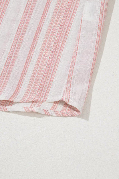 Sarah Express Women's Striped Button Detail Short Sleeve Blouse - Casual Cotton Blend Top