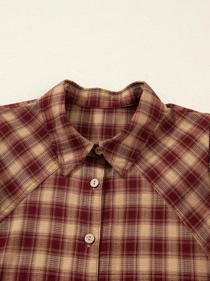 Sarah Express Women's Plaid Print Ruffled Mini Shirt Dress - Long Sleeve Button Front Patchwork Hem