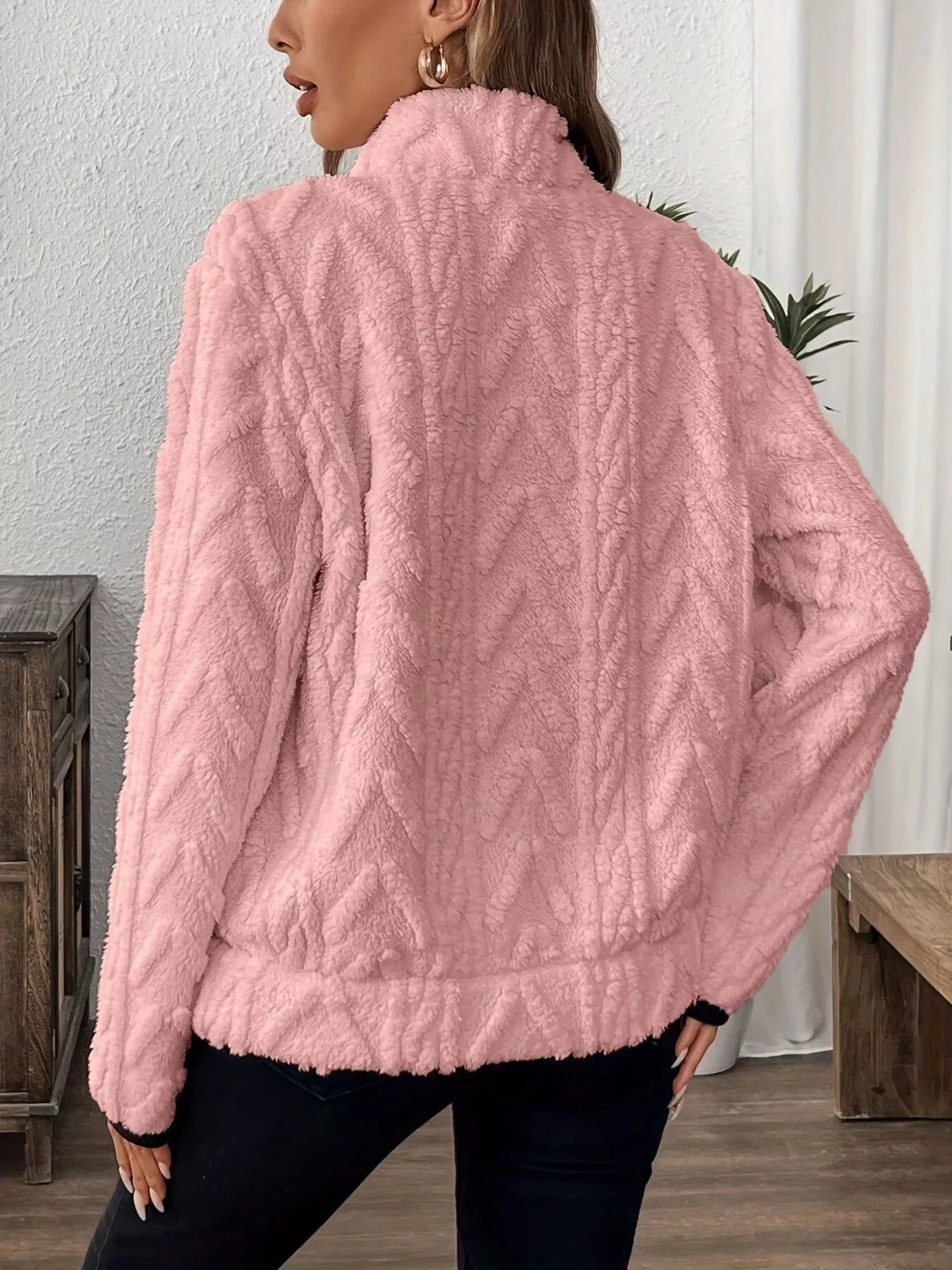 Sarah Express Women's Cozy Sherpa Half Zip Sweatshirt with Pockets