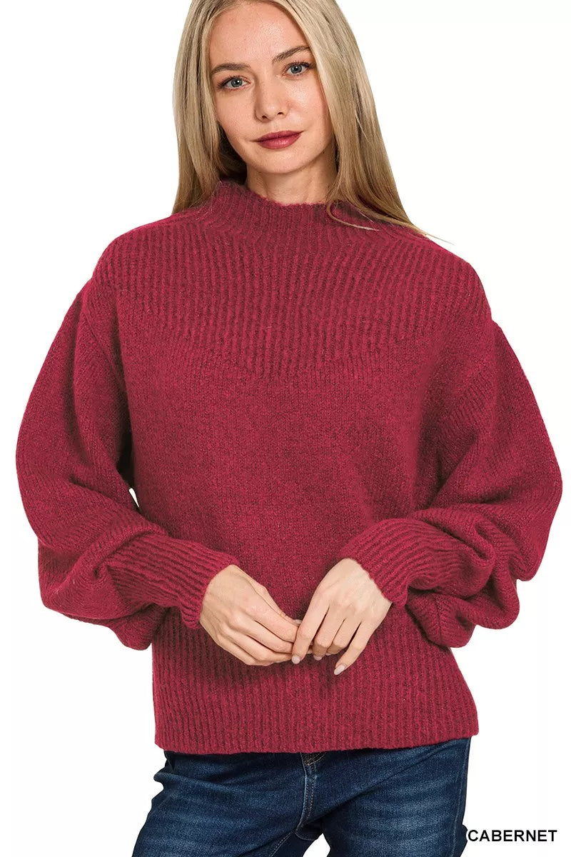 Sarah Express Women's Balloon Sleeve Mock Neck Sweater