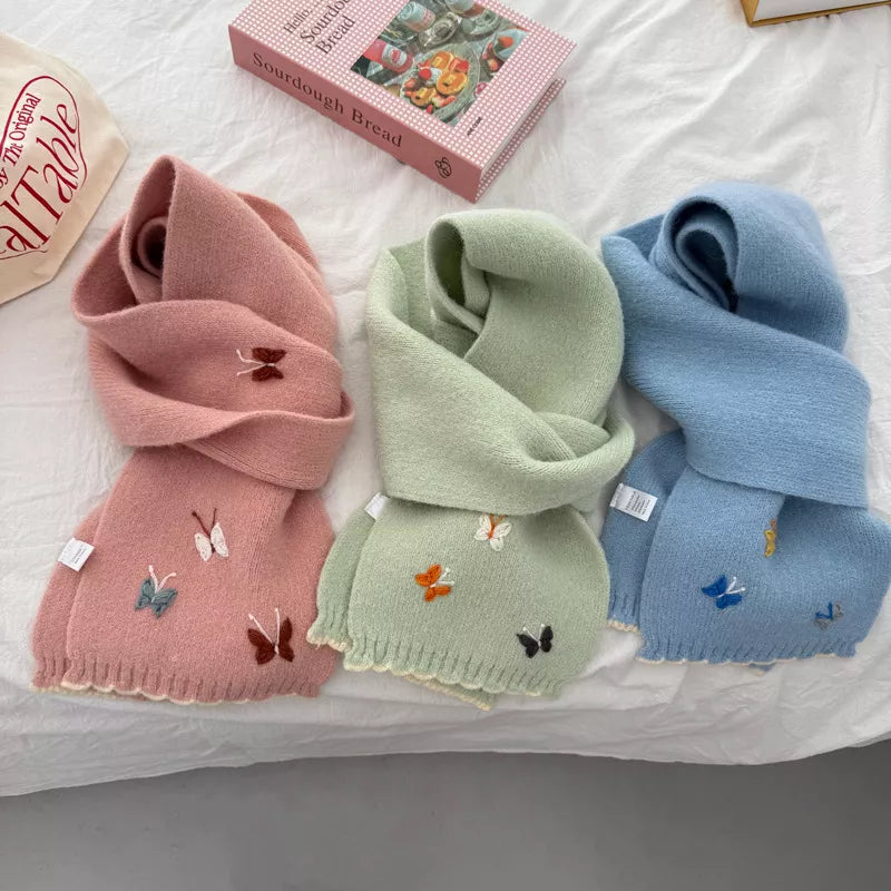 Sarah Express Women's Butterfly Embroidered Knitted Scarf - Soft Polyester Winter Wrap