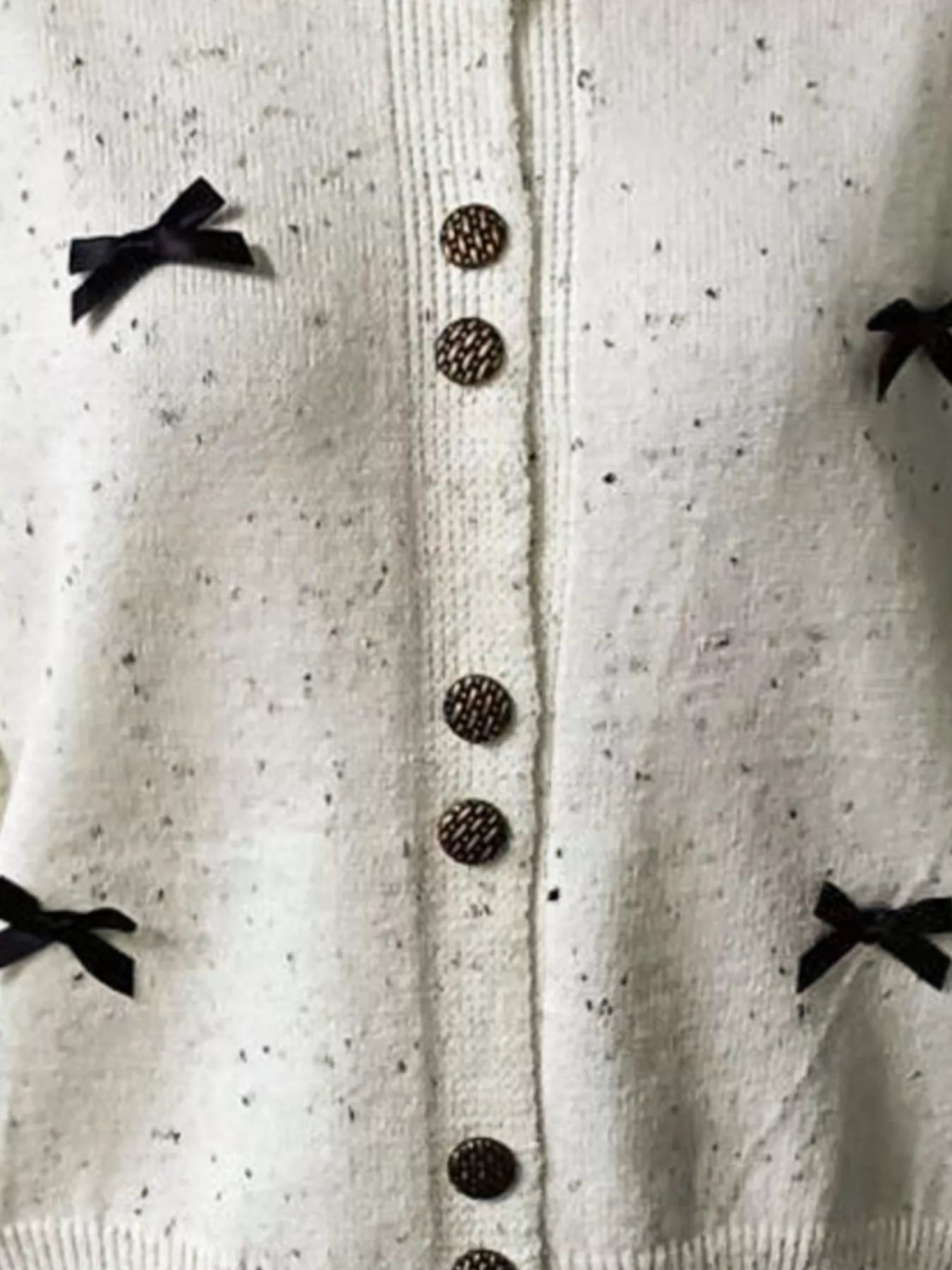 Sarah Express Women's Bow Button Up Ribbed Hem Cardigan