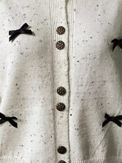 Sarah Express Women's Bow Button Up Ribbed Hem Cardigan