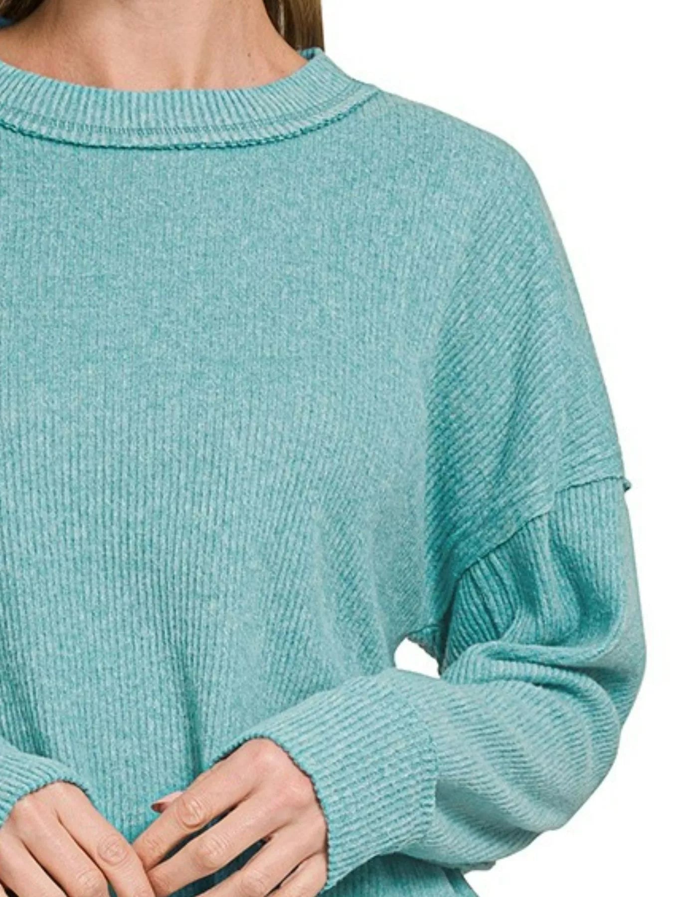 Sarah Express Women’s Oversized Brushed Ribbed Hacci Sweater