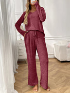 Sarah Express Women's Ribbed Long Sleeve Top and Pants Lounge Set