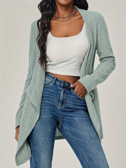 Sarah Express Women's Ribbed Knit Open Front Cardigan - Long Sleeve Lightweight Sweater Sage