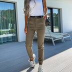 Sarah Express Washed Cotton Slim Fit Cropped Pants with Pockets