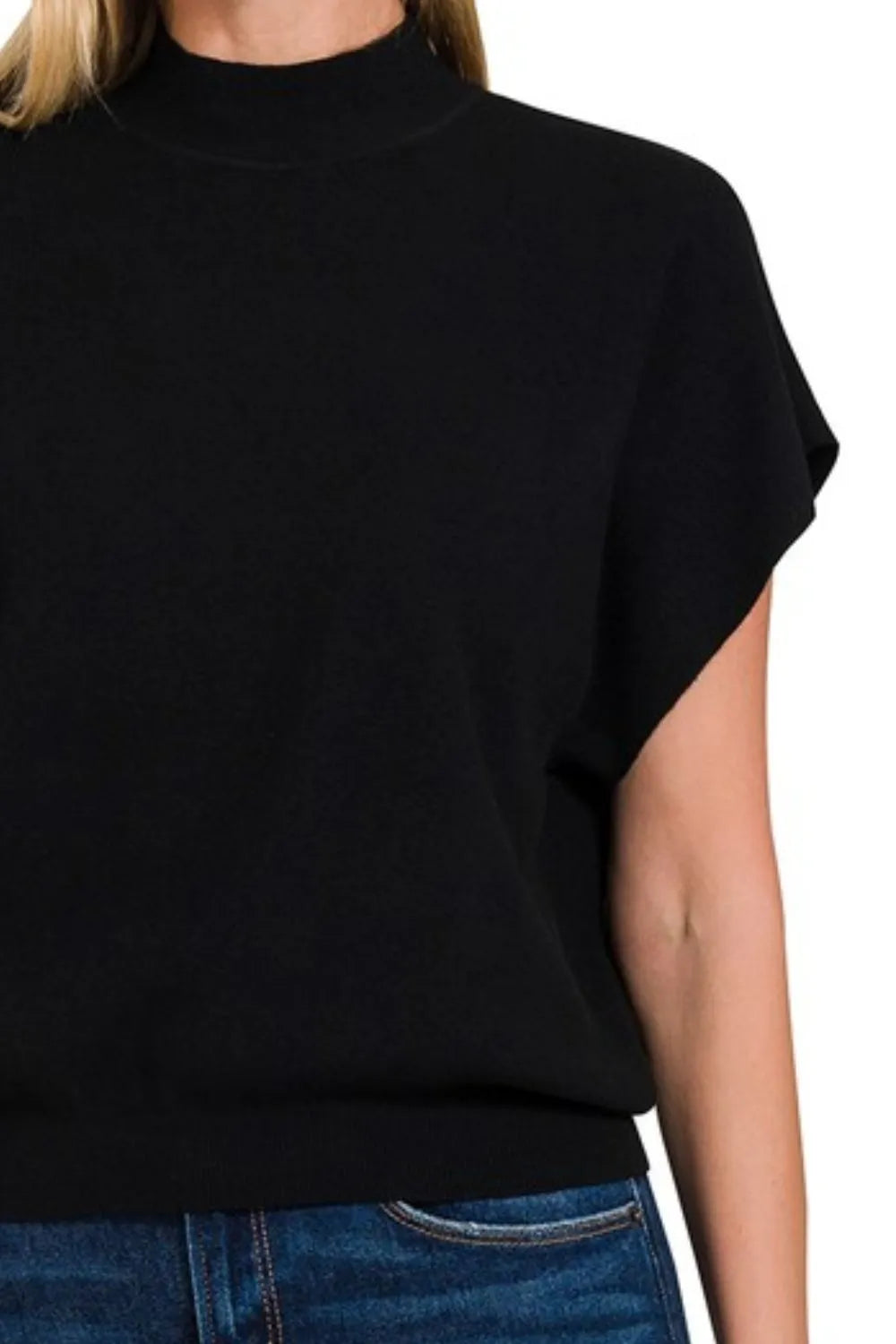 Sarah Express Women’s Ribbed Short Dolman Sleeve Mock Neck Sweater