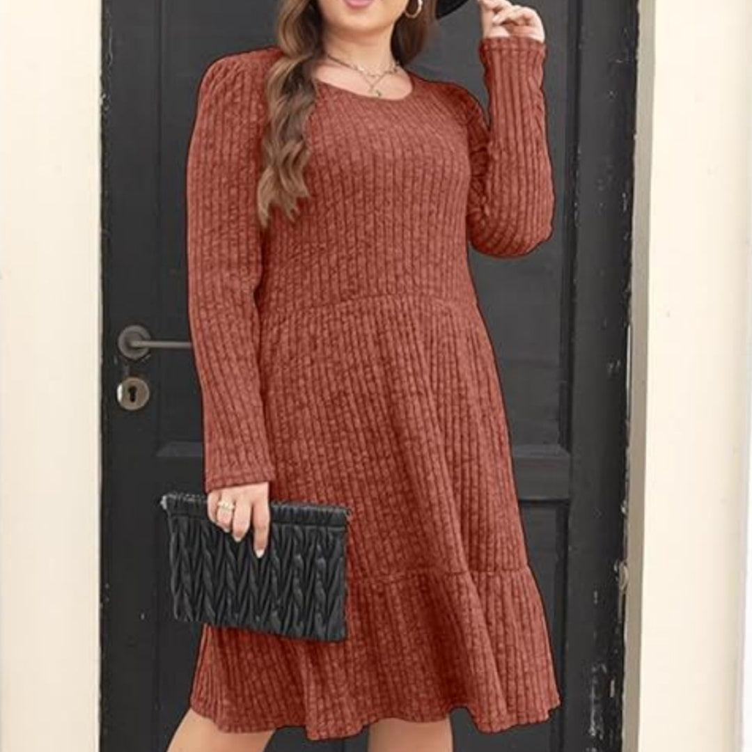 Sarah Express Women's Round Neck Knitted Sweater Dress Long Sleeve Bodycon
