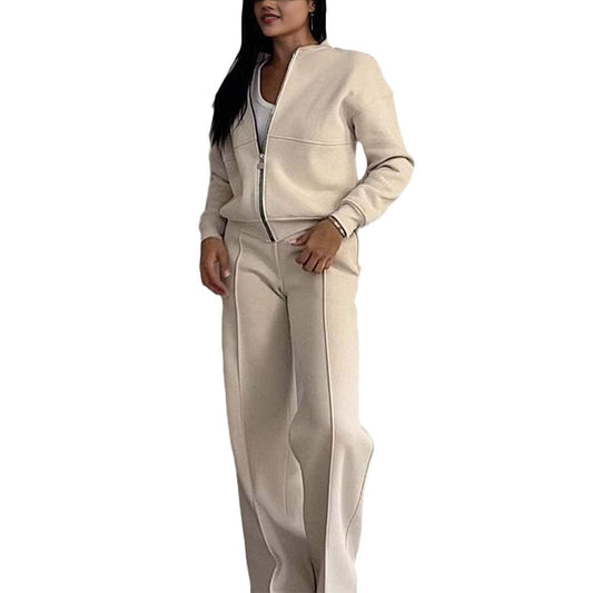 Sarah Express Women's Athleisure Tracksuit Set - Zipper Jacket & Wide Leg Pants Two Piece Outfit