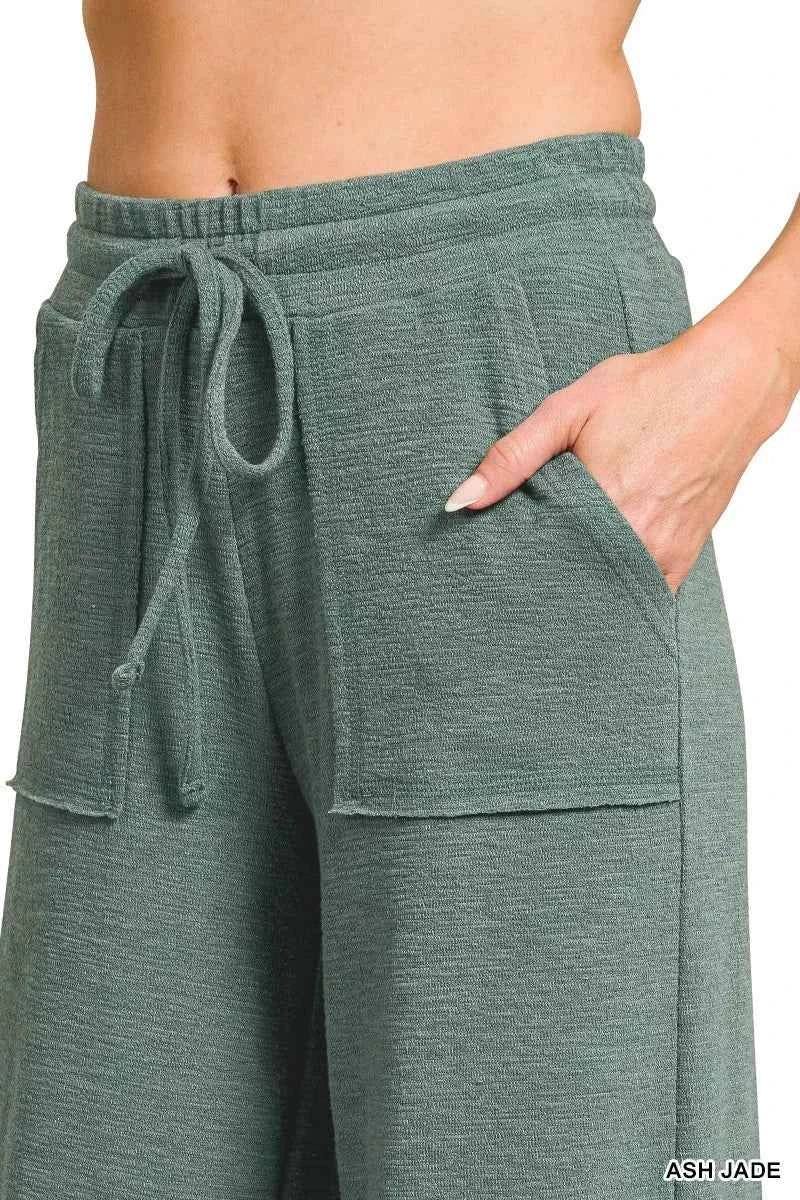 Sarah Express Women's Cotton Slub Short Sleeve Tee and Pants Set - Zenana Loungewear