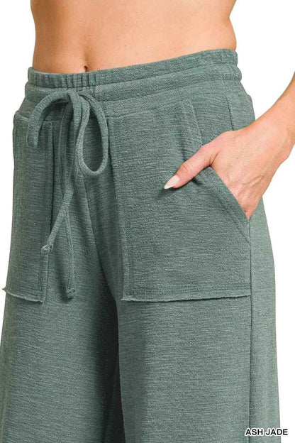 Sarah Express Women's Cotton Slub Short Sleeve Tee and Pants Set - Zenana Loungewear