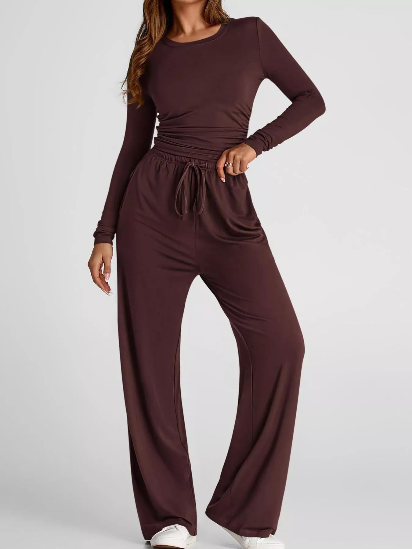 Sarah Express Women's Round Neck Long Sleeve Top and Pants Set