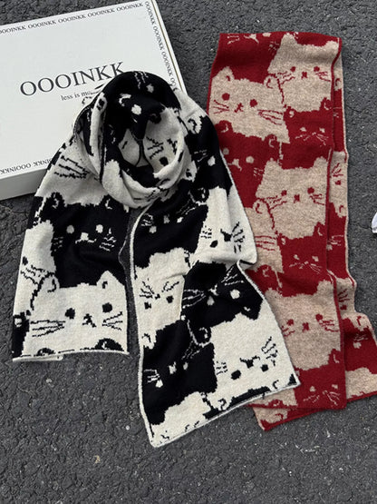Sarah Express Women's Cute Cat Pattern Knitted Scarf