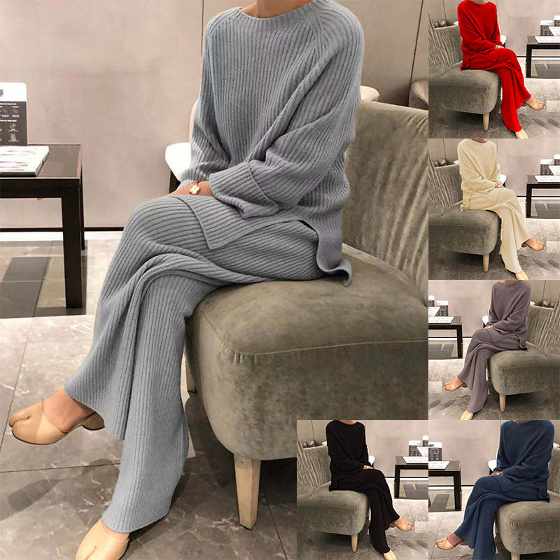Sarah Express Women's Knit Sweater Two Piece Matching Set Long Sleeve Top Pants
