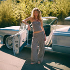 Sarah Express Striped Two-Piece Suit Set Sleeveless Top Trousers Women's Casual