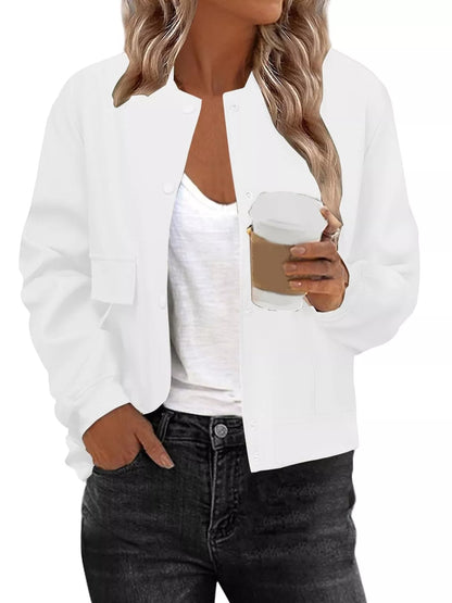 Sarah Express Women's Snap Down Long Sleeve Jacket Plus Size White