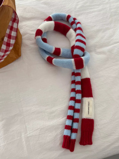 Sarah Express Women's Striped Knitted Warm Scarf - Cozy Winter Accessory Red ONESIZE