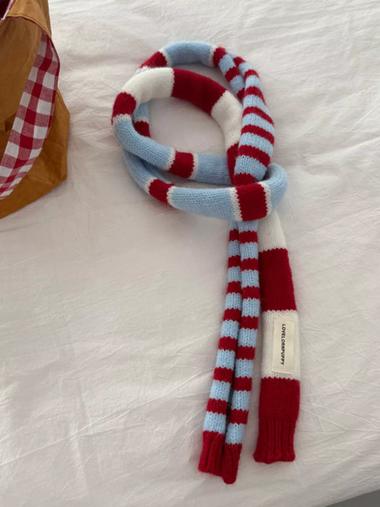 Sarah Express Women's Striped Knitted Warm Scarf - Cozy Winter Accessory Red ONESIZE