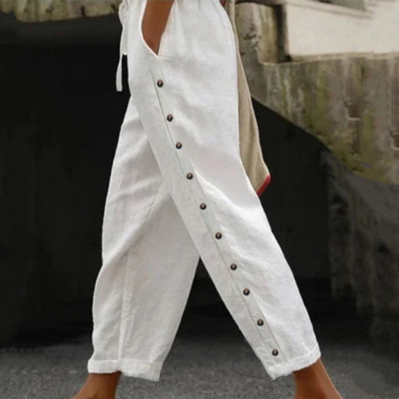Sarah Express Women's Cotton Linen Cropped Pants Elastic Waist Loose Fit