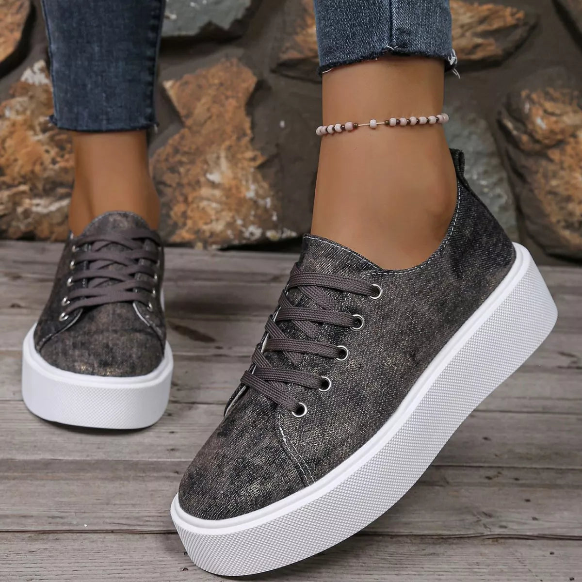 Sarah Express Women's Round Toe Platform Sneakers Brown