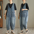 Sarah Express Women's Denim-Style Tank Top Jumpsuit - Summer Casual Cropped Ankle Length Sleeveless S-XL