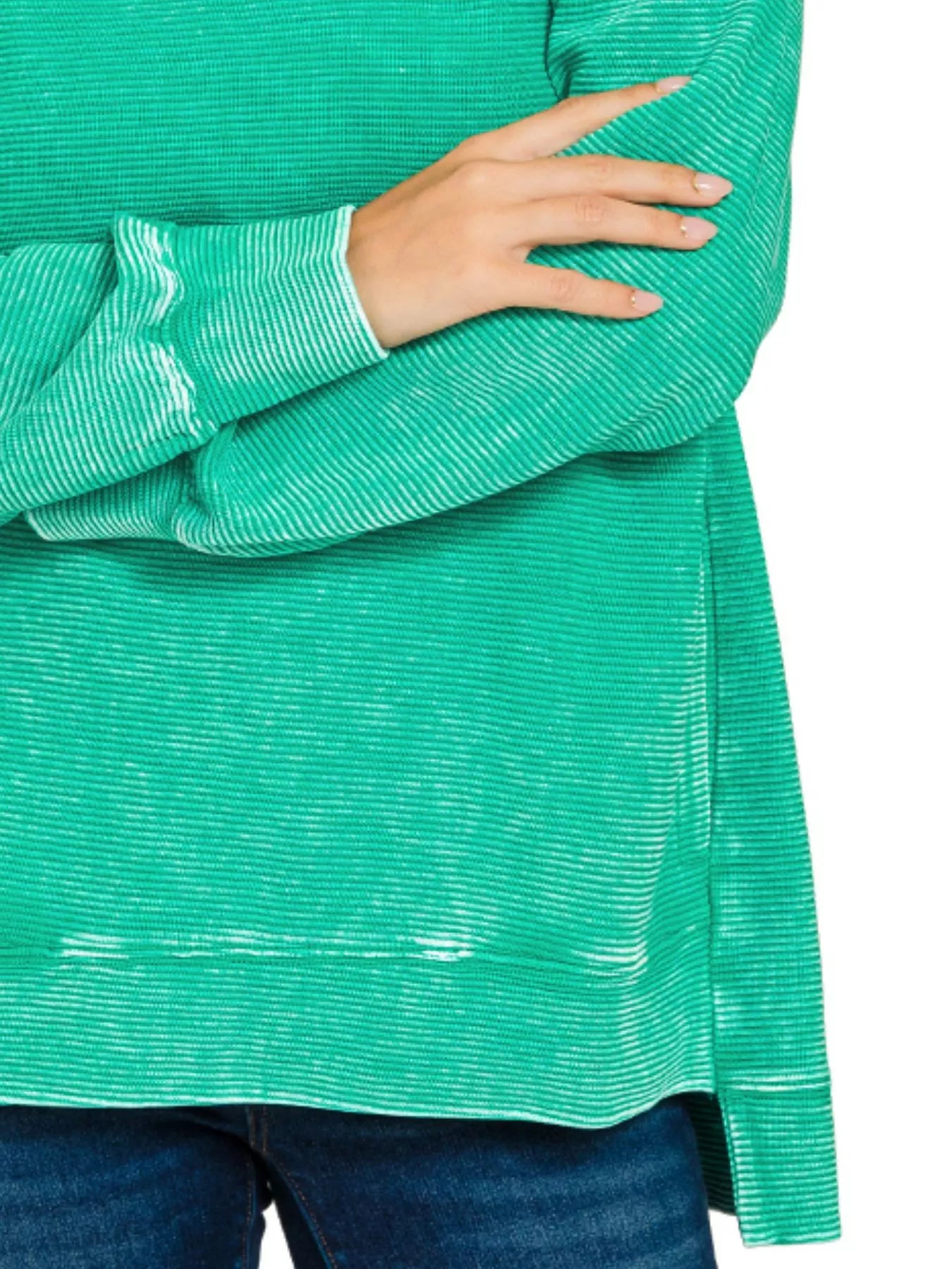 Sarah Express Women’s Plus Size Acid Wash Ribbed Sweatshirt with Hi-Low Hem
