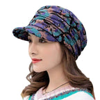 Sarah Express Floral Print Duck Cap Dome Hat Short Brim with Neck Protection