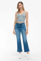 Sarah Express Women’s Plus Size Mid Rise Ankle Flare Jeans with Cat's Whiskers
