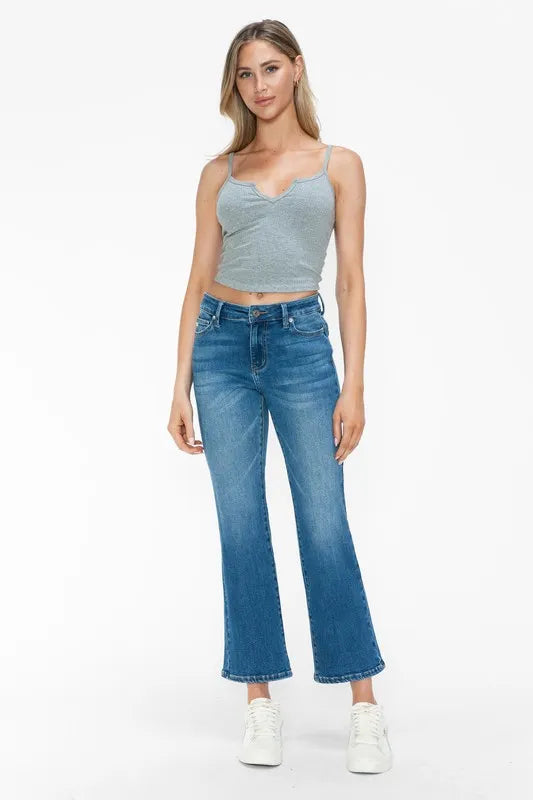 Sarah Express Women’s Plus Size Mid Rise Ankle Flare Jeans with Cat's Whiskers