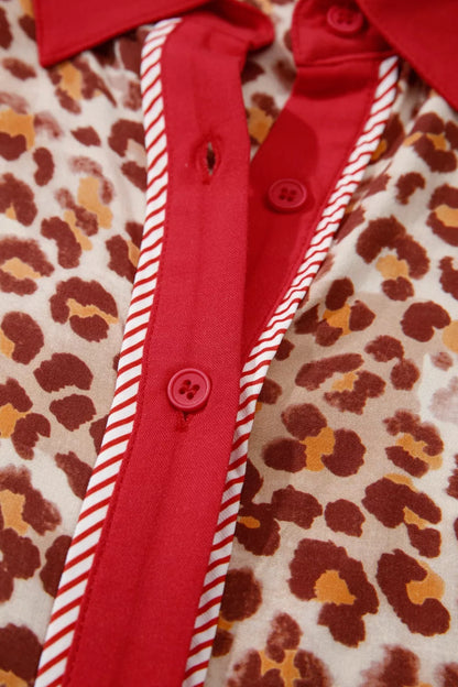 Sarah Express Women's Leopard Print Two Piece Set - Button Front Top & Pants