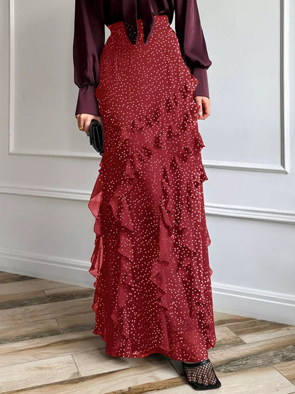 Sarah Express Women's Ruffled Polka Dot Maxi Skirt