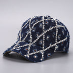 Sarah Express Rhinestone Leopard Denim Baseball Cap Distressed Cotton Adjustable Hat
