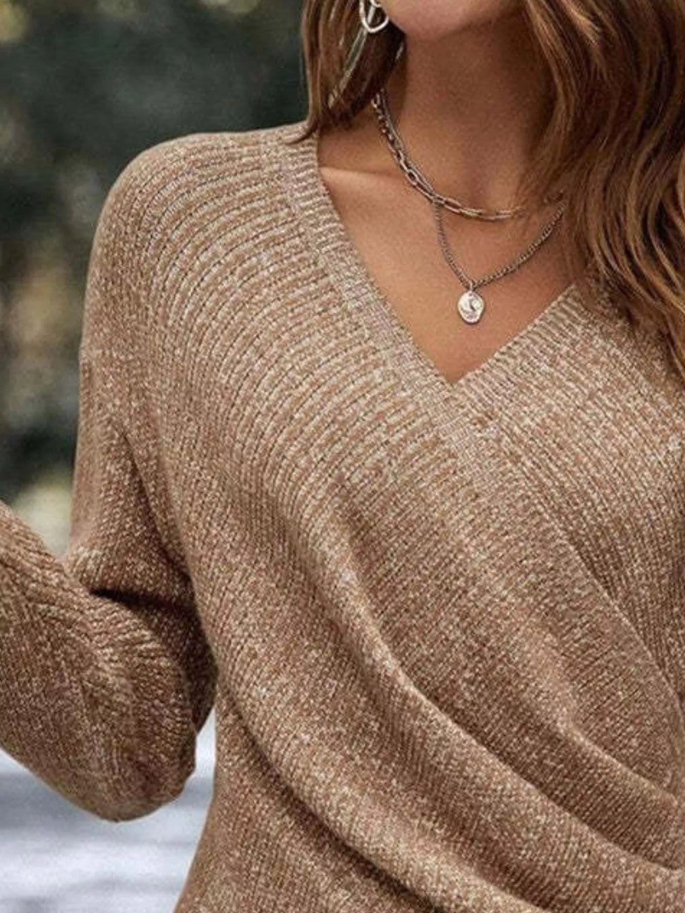 Sarah Express Women's Surplice Long Sleeve Knit Top