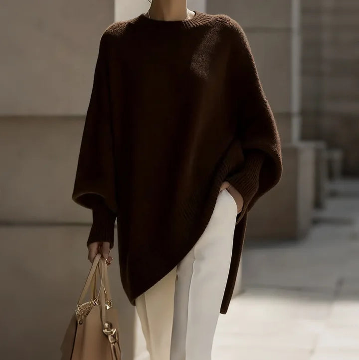 Sarah Express Women's Oversized Knit Sweater - Chunky Round Neck Pullover Coffee