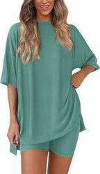 Leisure Crew Neck Split Loose-fitting Women's Home Wear Suit