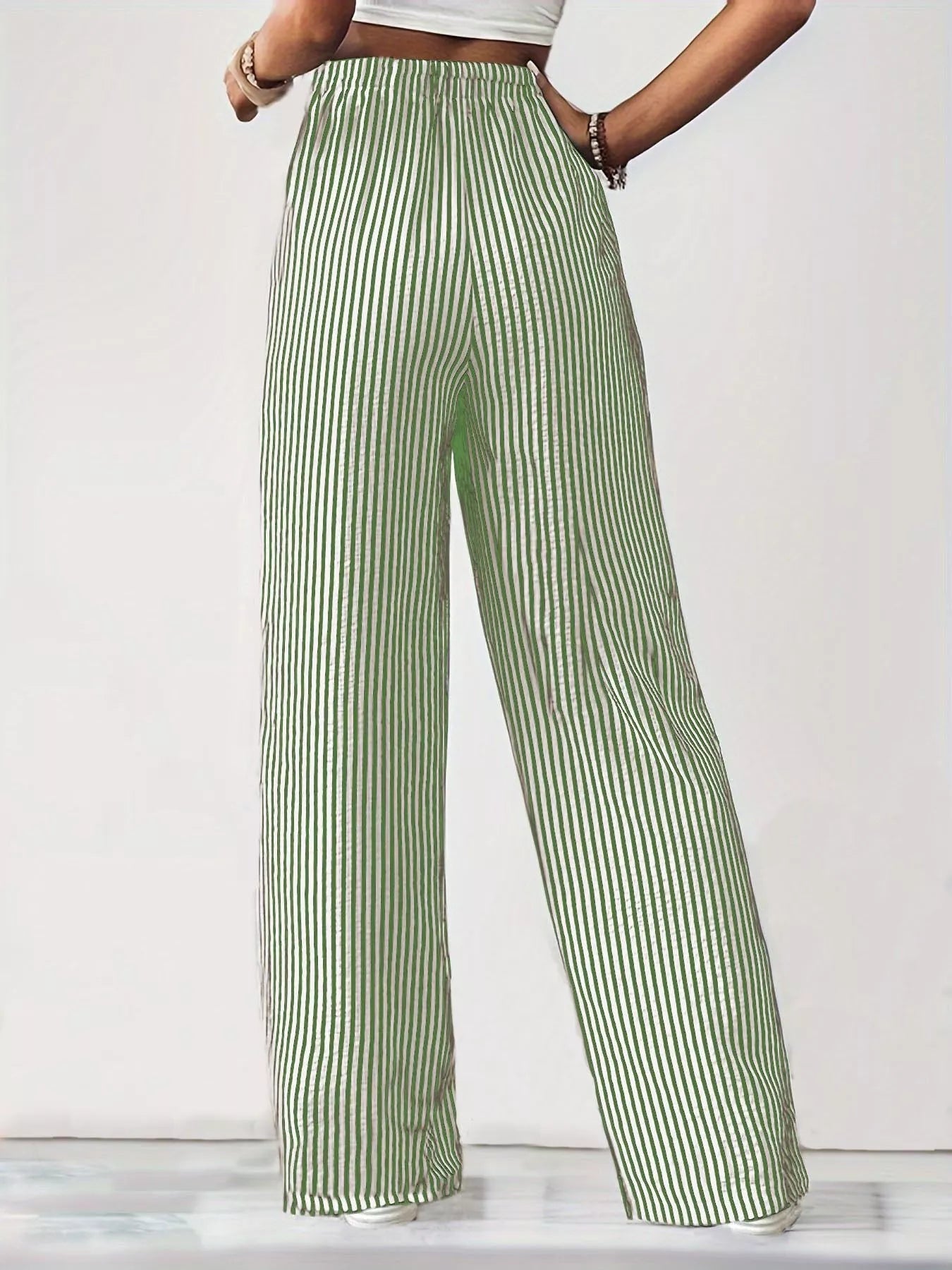 Sarah Express Women's Striped High-Waisted Wide Leg Pants